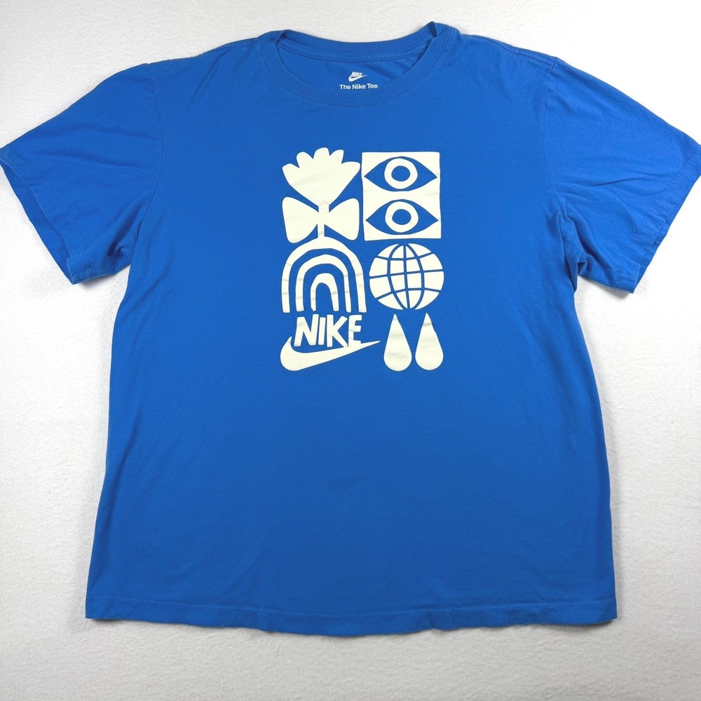Nike Mens Graphic Tee Royal Blue Abstract Eye Globe Swoosh T-Shirt Large